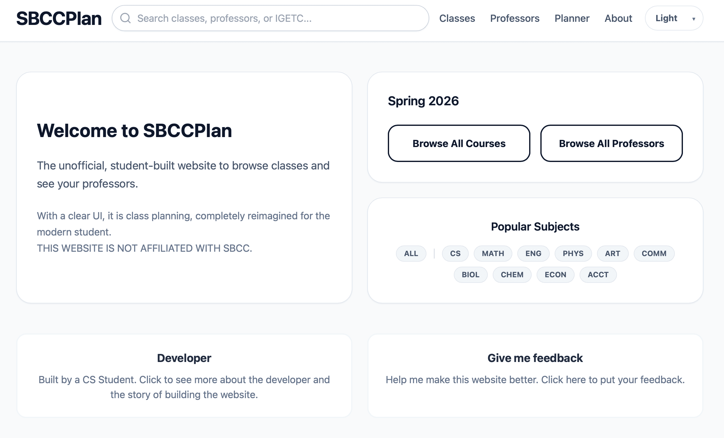 SBCCPlan homepage screenshot